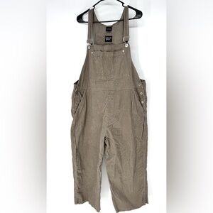 Crossing Pointe boho whimsy corduroy Overalls in Light Taupe fray size XL